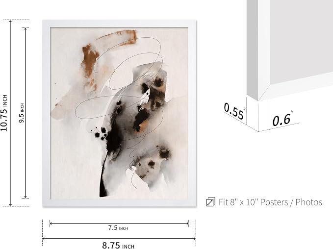Poster Master Ink Wash Painting Poster - Line on Ink Wash Print - Ink Brush Art - Abstract Illustration - Line Design - Bedroom or Living Room Wall Decor - 8x10 White Framed