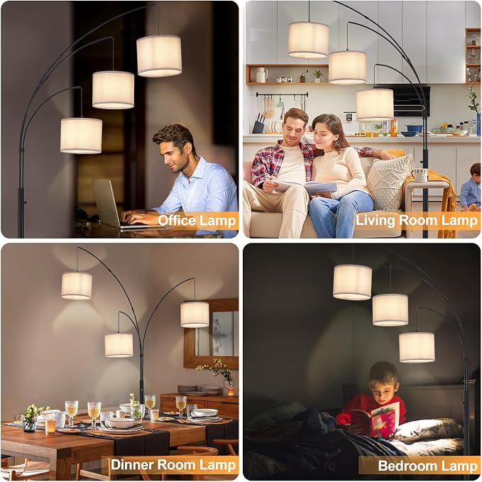 DLLT Modern Floor Lamp for Room: 3-Light Black Tree Dimmable Floor Lamps with Black Shades for Living Room - Arc Standing Lamp for Bedroom - Tall Floor Lamp for Office Corner 3 LED Bulbs Included