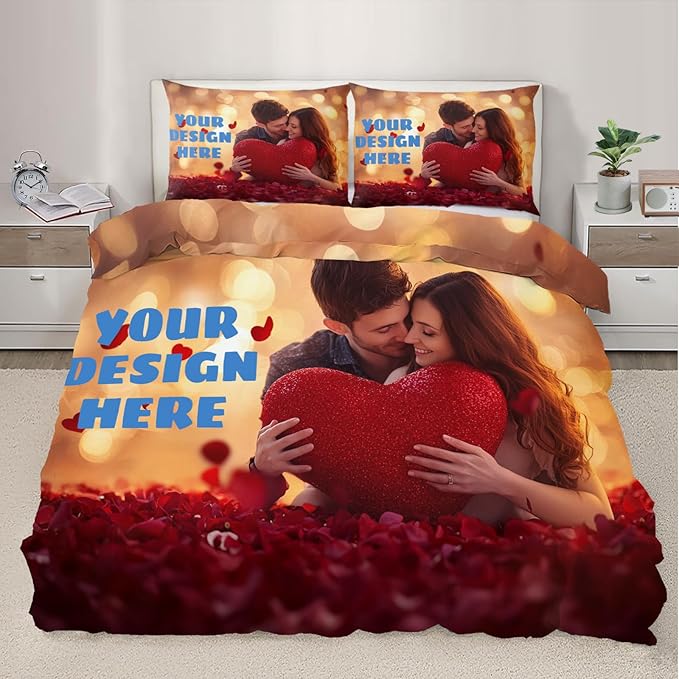 Custom Comforter Set Personalized Patterned Comforter Customized Duvet Cover Personalized Bedding Set, Suitable for Birthday, Christmas, Valentine's Day, Anniversary