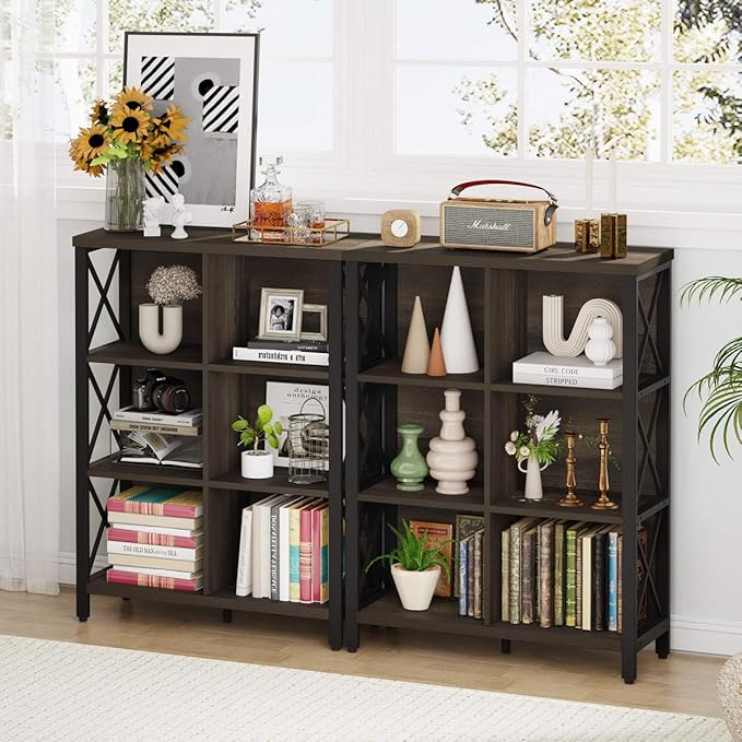 FATORRI 8 Cube Storage Organizer Bookshelf and 6 Cube Storage Organizer (Walnut Brown)