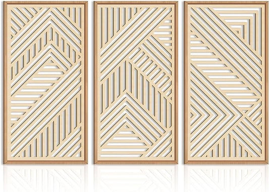 IARTTOP Large Boho Wooden Wall Art 16x32 Inch Framed Mid century Modern Wood Wall Decor Minimalist Modern Bohemian Decor for Dining Room Living Room Bedroom Set of 3
