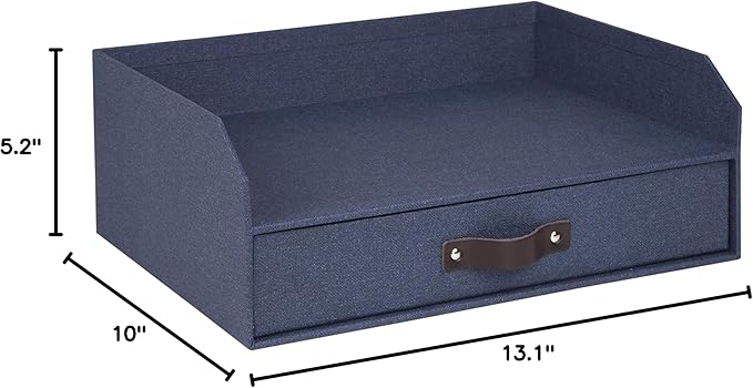 Bigso Walter Letter Tray for A4 or Letter Size Documents - Paper Tray Organizer for Desk with Storage Drawer and Stable Rubber Feet - 13.1in x 10in x 5.2in - Blue