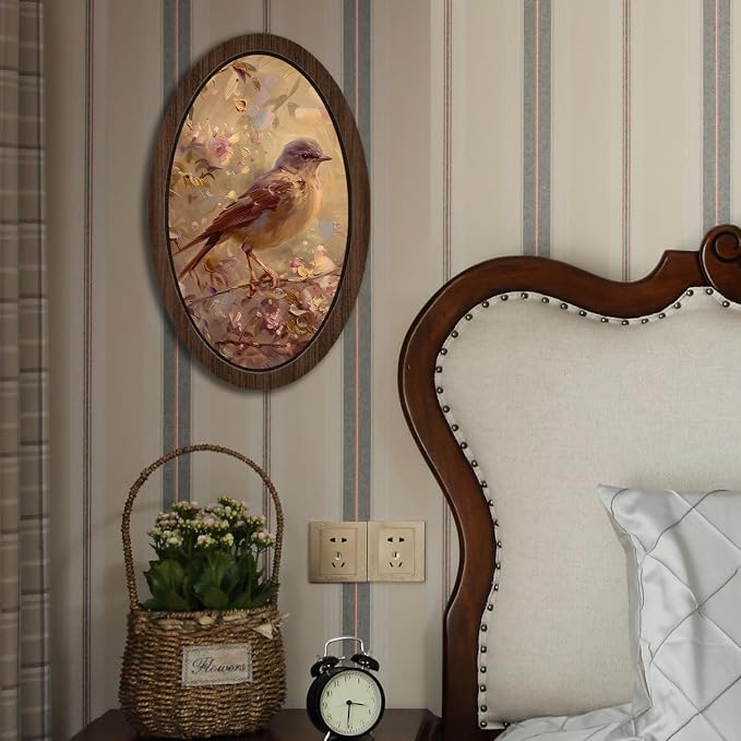 UYIKG Vintage Bird Floral Oval Wooden Wall Art Decor,Rustic Farmhouse Cottage Core Decor,Vintage Wall Decor for Theme Room Home Bedroom Living Room 9x14.6 in