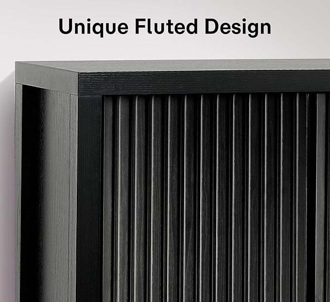 ZYBT Fluted Sideboard Buffet Cabinet with Storage, Modern Credenza Buffet Sideboards Bar Cabinet Console Table with Adjustable Shelves Slide Door for Living Room Hallway Kitchen Entryway (Black)