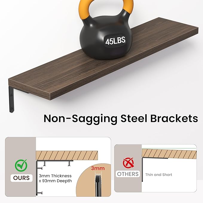 Marsmiles Extra Wide Floating Shelves for Wall, 36x8 Inch Natural Wood Grain Bookshelves, Heavy Duty Mounted Shelving for Bathroom, Kitchen, Living Room, Bedroom,Set of 2，Walnut