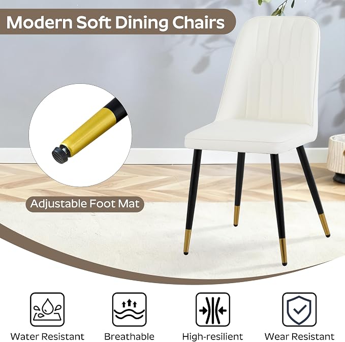 RGZ Mid Century Black Round Dining Table Set for 2, 36" Small Wooden Circle Kitchen Table & 2 White PU Leather Kitchen Chairs, Dinner Table Set for Home, Apartment, Dining Room