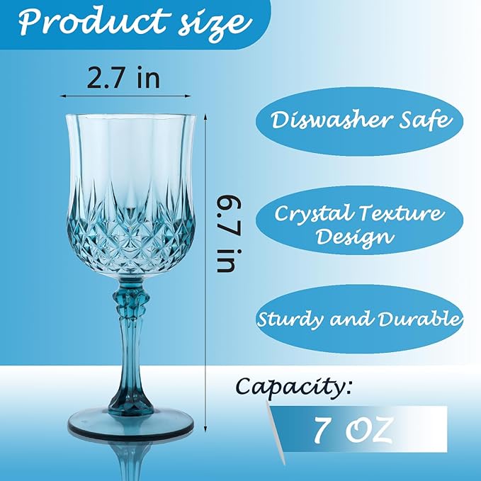 Plastic Wine Glasses, Plastic Goblets Vintage Style Cordial Drinking Glasses for Valentine’s Day, Wedding Reception, Grand Event Party Supplies (48, Dusty Blue)