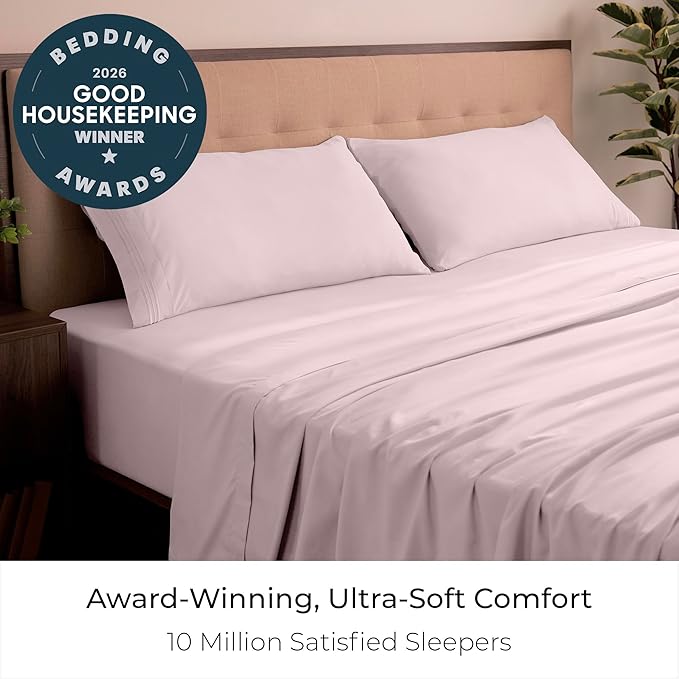 Mellanni California King Sheets Set - 4 PC Iconic Collection Bedding - Hotel Luxury, Extra Soft, Cooling Bed Sheets - Wrinkle, Fade, Stain Resistant (Cal King, Blush Pink)