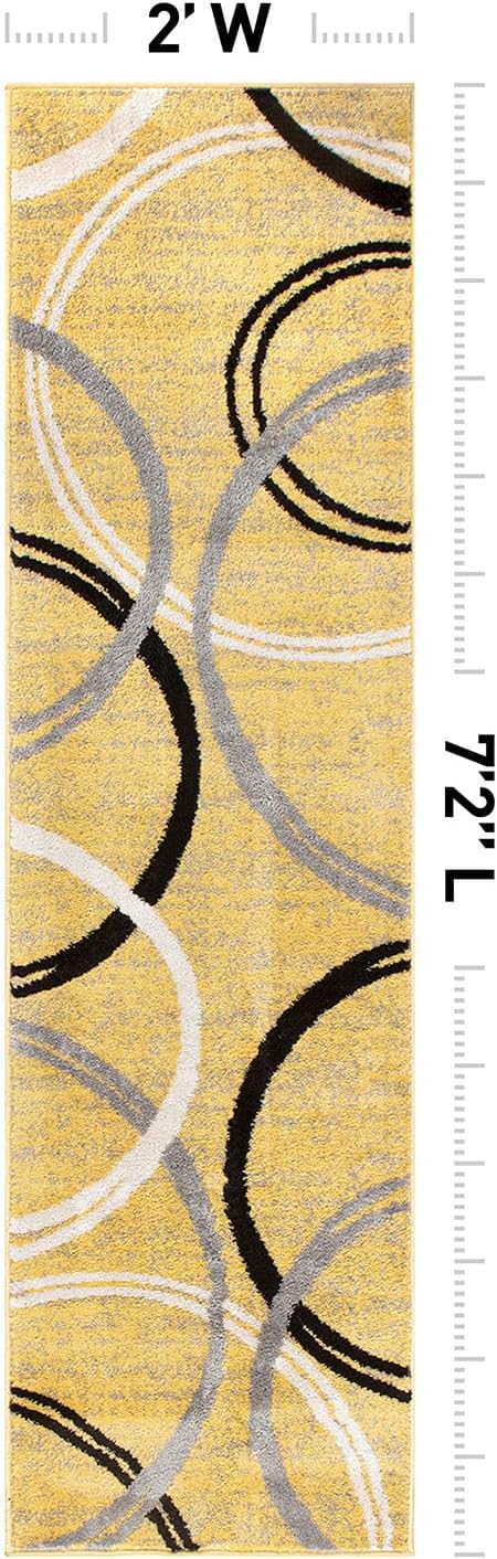 Rugshop Wavy Circles Design Runner Rug, Fade-Resistant Carpet for Hallway, Entryway, or Kitchen, Yellow, 2' x 7'2"