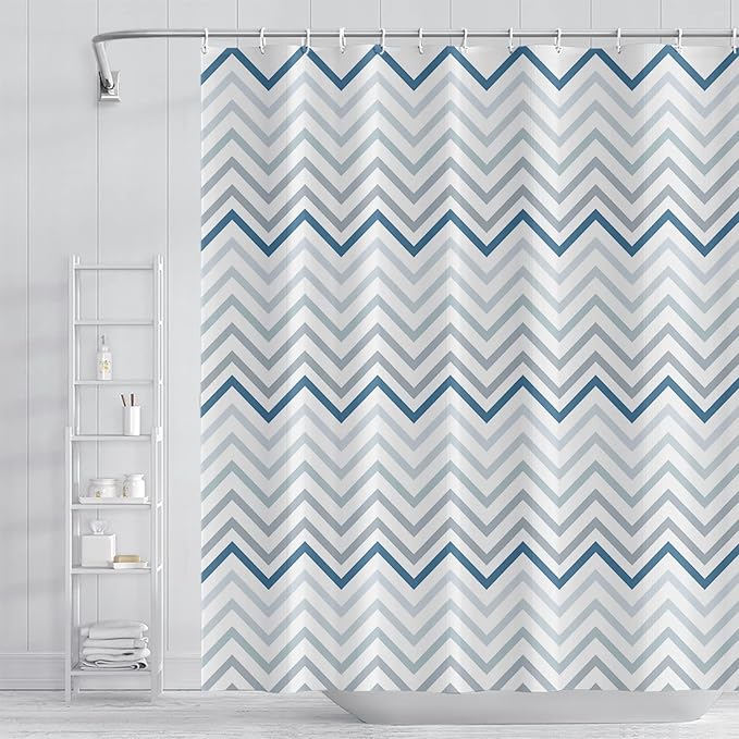 Grey and Blue Pattern Bathroom Shower Curtain Abstract Wave Geometry Line Bath Curtain with Hooks Waterproof Polyester Fabric Shower Curtains for Modern Artistic Bath Decorative, 72x78 Inch