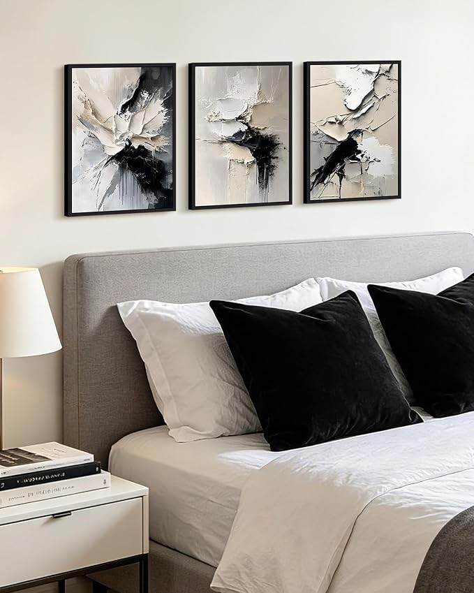 KUVIOKE Navy Blue Abstract Framed Wall Art Minimalist Graffiti Pastel Wall Decor Modern Neutral Color Block Illustration Painting Brush Stroke Art Home Decor 11x14in (Black Framed)