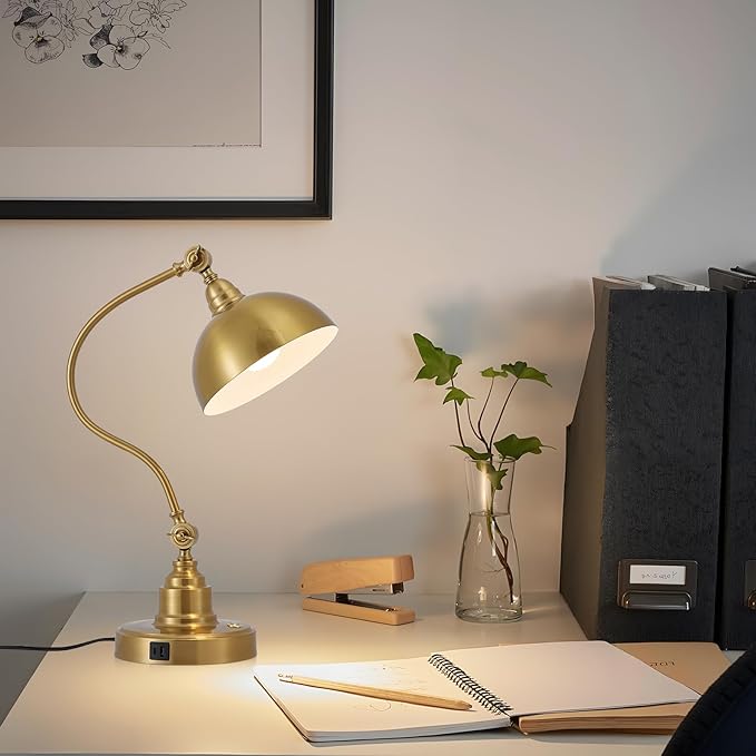 Vintage Brass Gold Color Desk Lamp Decorative Table Lamp for Home Office Living Room Bedroom Desk Light, Rustic Industrial Farmhouse Antique Library Study Desk Lamp E26 LED Bulb Included