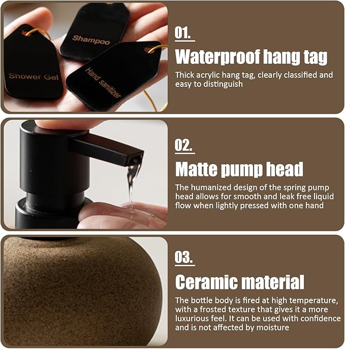 Ceramic Pump Dispenser 300ml, Stone Texture Minimalist Soap Lotion Bottle for Body Wash, Hand Soap, Conditioner, Shampoo