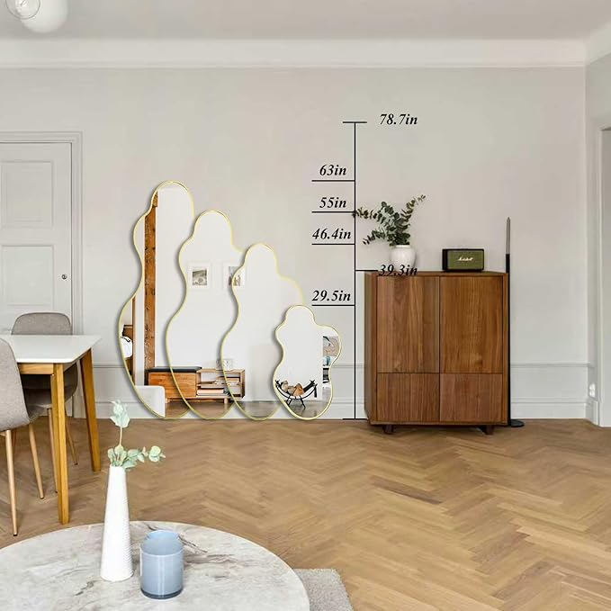 Irregular Mirror, 55"x26" Asymmetrical Wall Mirror with Gold Metal Frame, Large Abstract Mirrors Decorative, Modern Unique Shaped Mirrors for Living Room Bathroom Bedroom Hallway Entryway