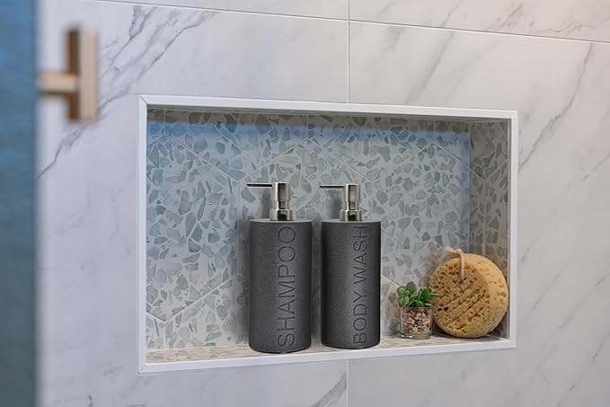 Resin 2 Pack Shampoo, Conditioner or Body Wash Dispenser Set, Luxurious Refillable Pump Bottles with Matte Pump Top and Embossed Text, Durable Design for Bathroom and Shower