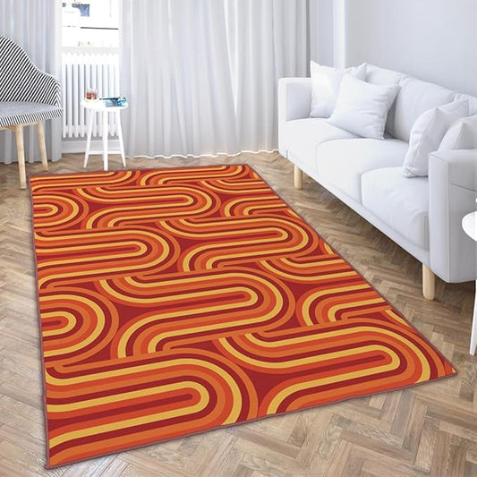 Ansouyi Red and Orange Non-Slip 5x7 ft Area Rugs, Washable Rug Carpet for Living Room, 70s Retro Modern Groovy Home Decor Rugs for Game Room Classroom Bedroom Dining Kindergarten Room