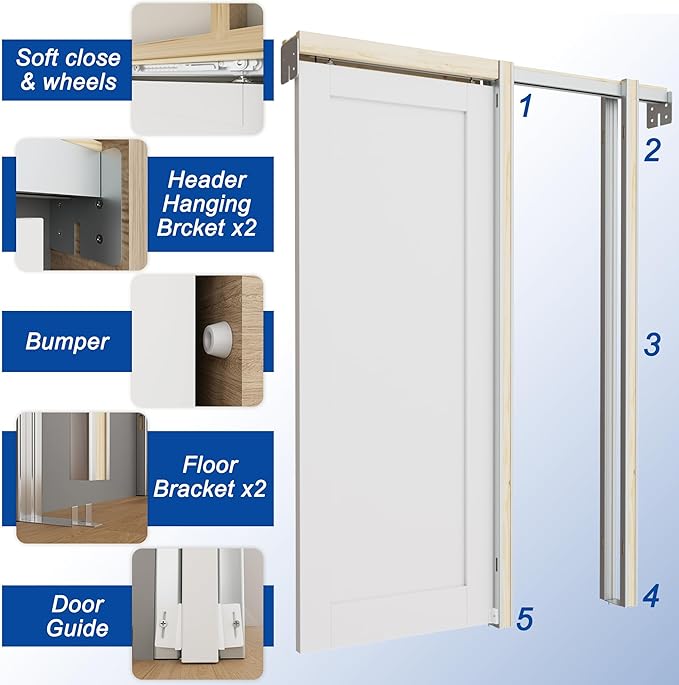 24" x 80" 2 Panel Arch Top All-Inclusive Soft Close & Solid Core Sliding Pocket Door, Pine Wood Door with Frame & Hardware Kit, Pocket Interior Doors for Home, Unfinished