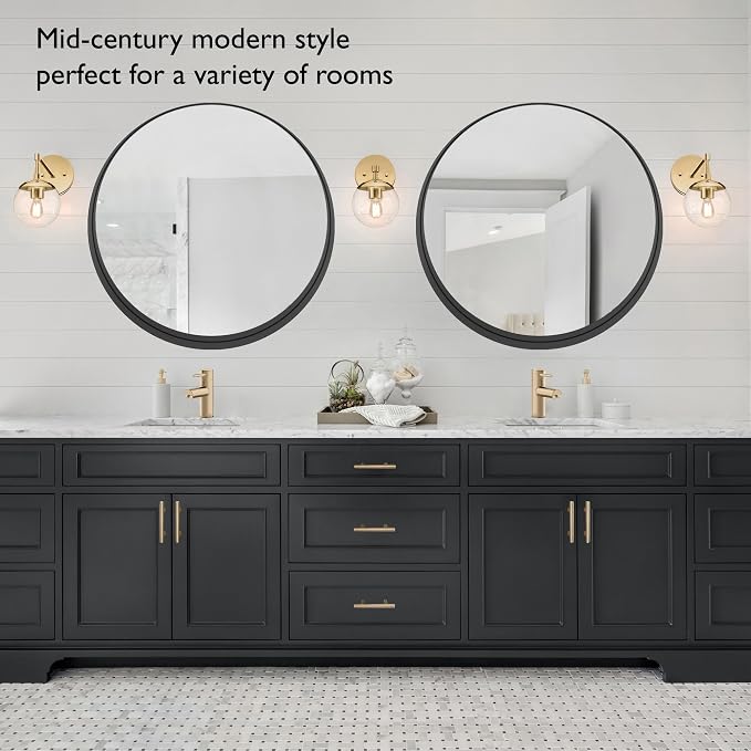 Design House 36-Inch Violette Wall Mirror – Round Mirror with Black Iron Metal Frame – Midcentury Modern Design for Entryway, Vanity, Living Room, Bathroom, 589887