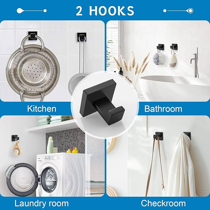 Matte Black 5 Pieces Bathroom Hardware Accessories Set Towel Bar Towel Holder Towel Racks Set for Bathroom,Stainless Steel Wall Mounted 16-Inch Towel Bar