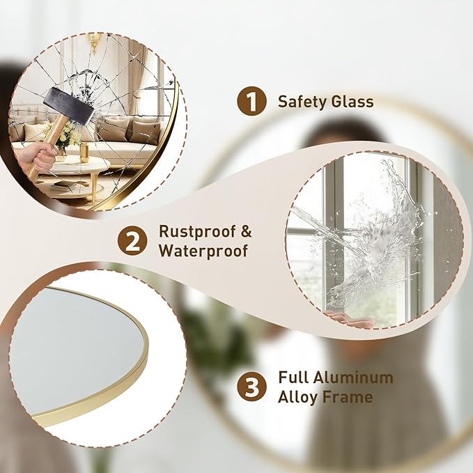 NEWBULIG Wall Mirror, Bathroom Mirror for Over Sink, Matte Metal Framed Vanity Mirror, Wall Decor for Bedroom, Tempered Glass