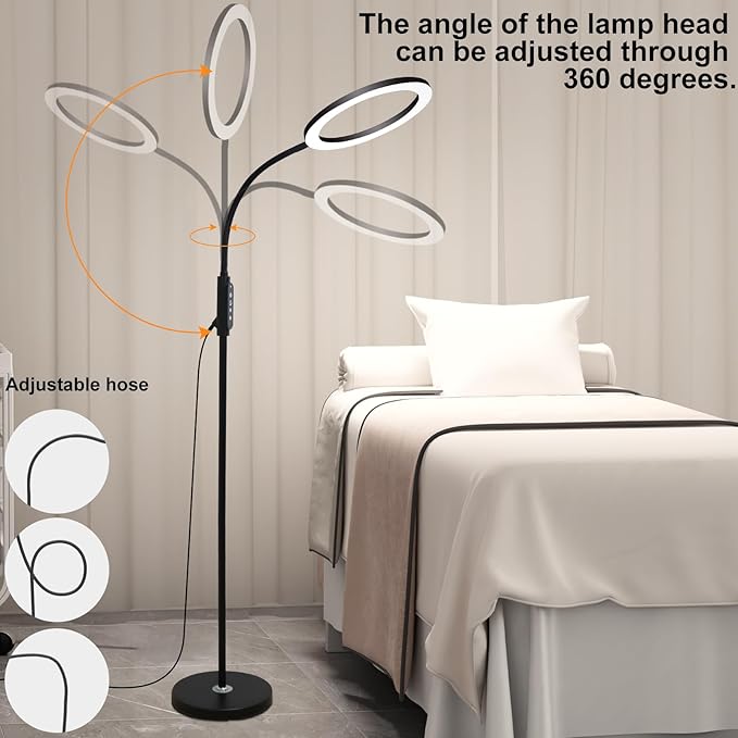 Professional LED Tattoo and Eyelash Lights - Adjustable Gooseneck Floor Lamp with Remote/Touch Control, Shadow-Free, Strobe-Free Bright Lighting for Salons, Manicures, Artists, Salons, Home Use