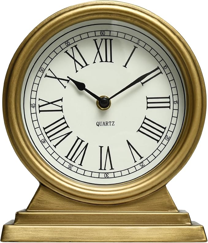 EMAX HOME Vintage Gold Mantle ClockTable for Living Room Decor Table Clock Decorative Battery Operated Table Top Shelf Clock