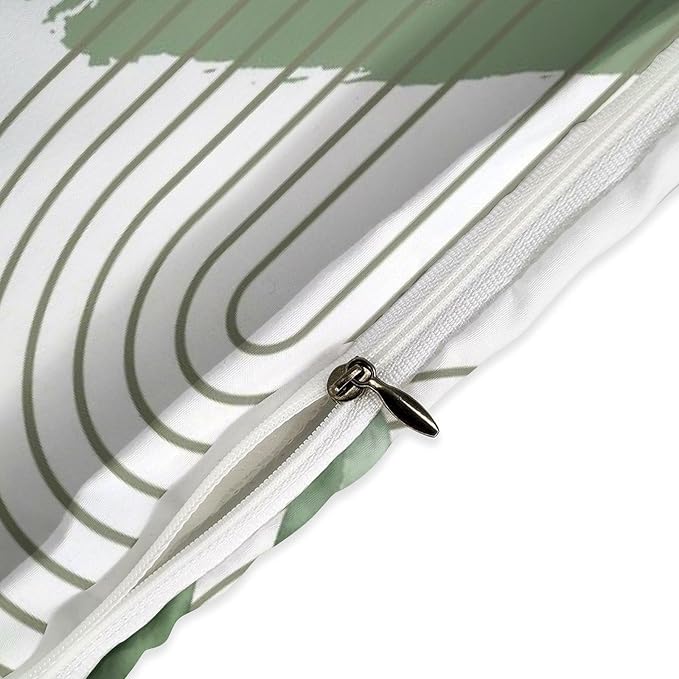 Boho Leaf Bedding Set,Mid Century Palm Tropical Leaf Abstract Geometric Modern Minimalism Green Comforter Set with Pillowcase for Bedroom Bed Decor,King 102"x90"