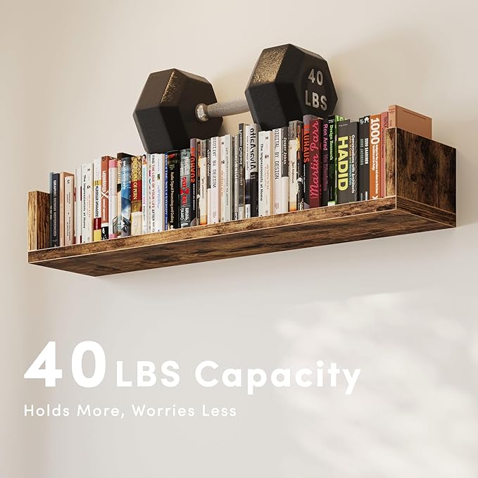 Wall Bookshelf, Set of 3, U Shaped Floating Bookshelf, Hanging Bookshelves for Wall, Wall Mounted Shelves for Living Room Bedroom Office (Rustic Brown, 23.6 Inches, 3)