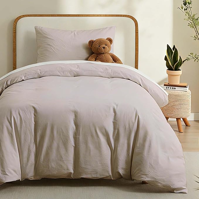 LOVQUE Linen Light Grey Duvet Cover Twin Size, 100% Washed Cotton Linen Like Bedding Set with Zipper Closure (No Comforter), 68x90 Inches