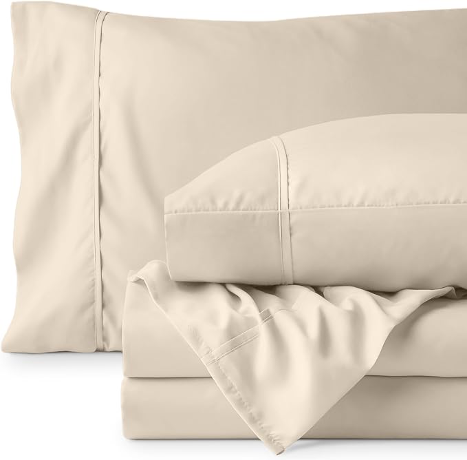 Bare Home Split California King Sheet Set - 1800 Ultra-Soft Microfiber Bed Sheets - Double Brushed - Deep Pockets - Easy Fit - 5 Piece Set - Bed Sheets (Split Cal King, Sand)