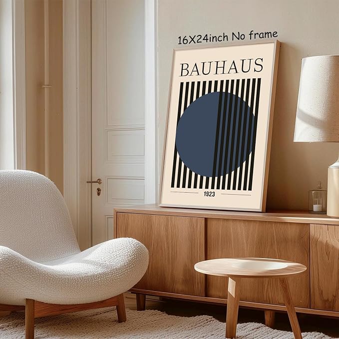 Bauhaus Abstract Geometric Wall Art Bauhaus Exhibition Poster Blue Geometric Pictures Abstract Minimalist Painting Mid-Century Modern Artwork Retro Minimalist Poster Blue Beige Prints 16x24in No Frame