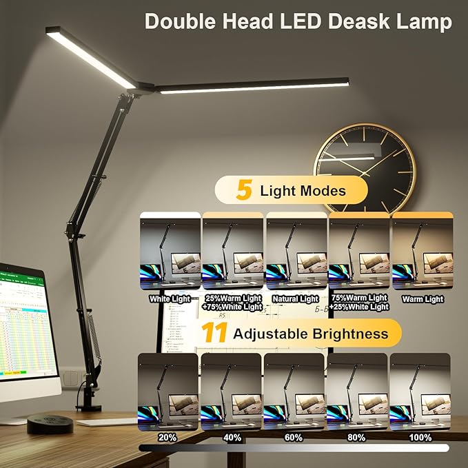 SKYLEO Desk Lamp - LED Desk Light - 5 Color Modes X 11 Brightness Levels, Timmer & Memory Function, Eye Caring, Easy Installation