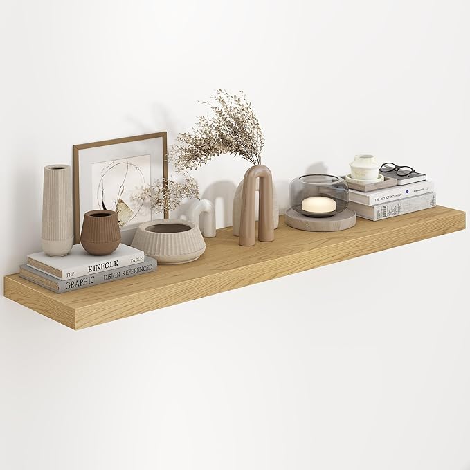 48"W x 9.3"D Floating Shelves for Wall, Wall Mounted Bathroom Shelves 1 Pack Deep Floating Shelf for Bedroom Kitchen Living Room, Rustic Wooden Wall Shelf with Invisible Bracket for Books Decor