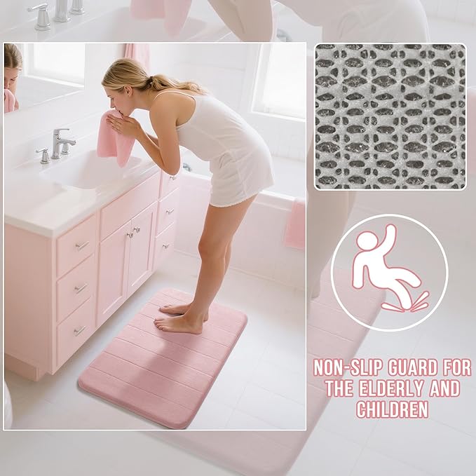 Yimobra Large Bath Mat 36"x24", Super Soft Quick Dry Memory Foam Bathroom Rug, Water Absorbent, Non Slip Backing Machine Washable for Tub Shower, Thick Comfort Support, Pink