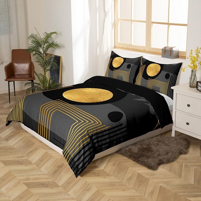 Erosebridal Gray Black Abstract Boho Twin Comforter Cover Mid Century Modern Duvet Cover Minimalist Aesthetic Neutral Bed Set Botanical Leaves Simple Bedding Set
