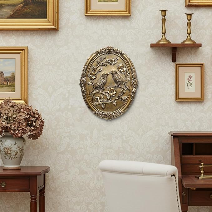 Vintage Bird Wall Sculpture,Antique Wall Decor,Retro Art Birds Sculpture,Hand Painted Wall Decoration with Embossed Couple Birds Design,Vintage Wall Decor for Living Room Bedroom Dining Room Hallway,Valentines Day Gift