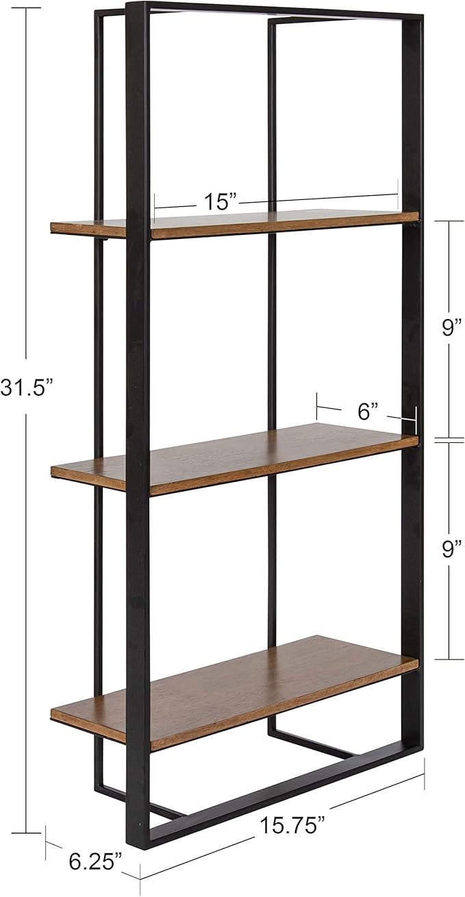 Kate and Laurel Kercheval Modern 3 Tier Wall Shelf; 15 x 32; Rustic Brown and Black; Farmhouse Bookshelf Wall Decor with Multiple Tiers for Storage and Display