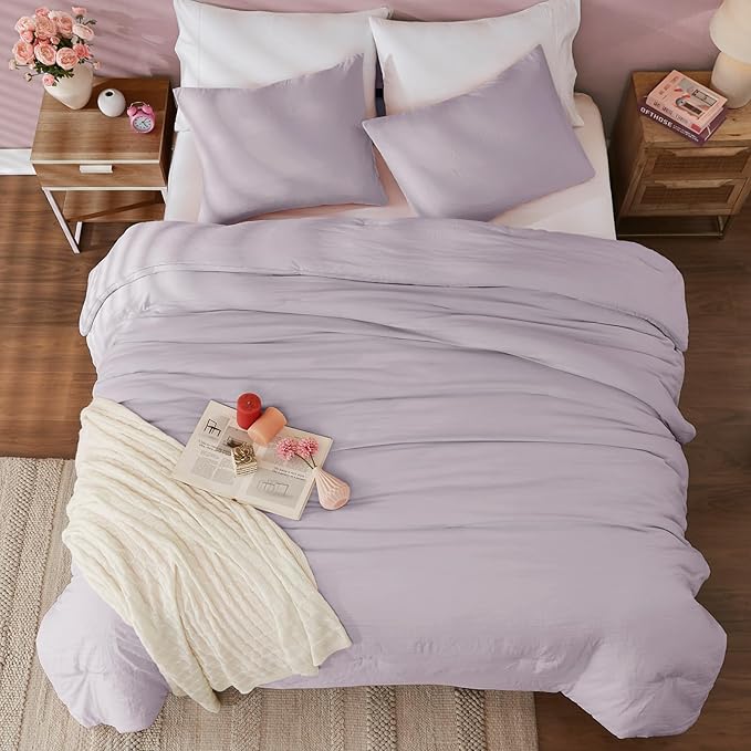 WRENSONGE Queen Comforter Set - 3 Pieces Prewashed Lilac Comforter Soft Lightweight for All Seasons,Down Alternative Comforters Queen Size with 2 Pillow Shams