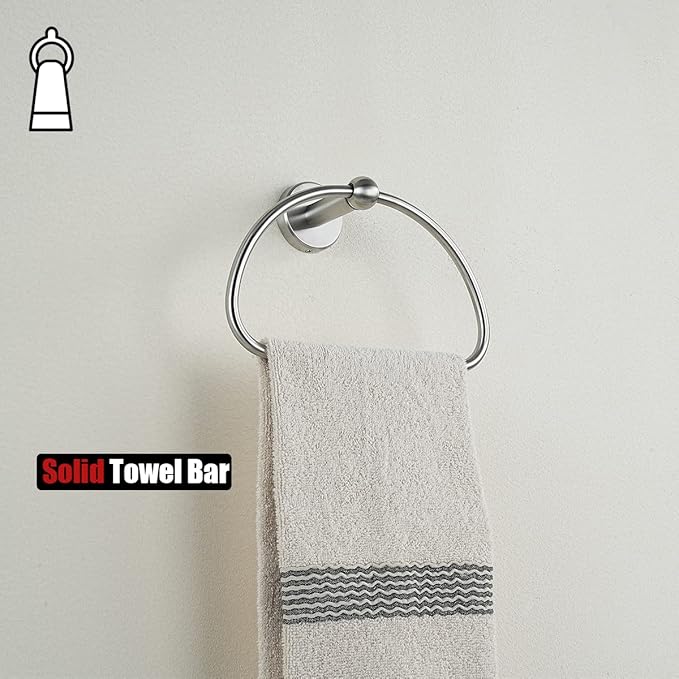 JQK Towel Ring, Stainless Steel Half Ring Towel Holder for Bathroom, 7 Inch Brushed Finished Wall Mount, TR160-BN