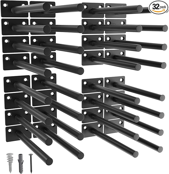 LEOPO 32-Pack 10 inch Floating Shelf Brackets, Hidden Shelf Bracket for Wood, Concealed Blind Shelving Support,Invisible Black Coated Brackets for DIY Decorative,Fit for Kitchen, Bathroom,Study Room