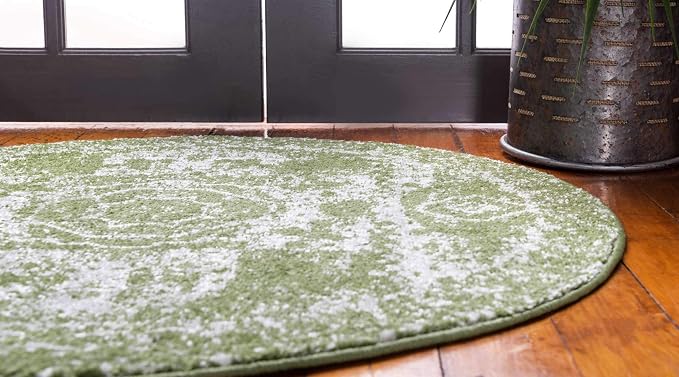 Unique Loom Bromley Collection Area Rug - Wells (5' 1" Round Green/Ivory)