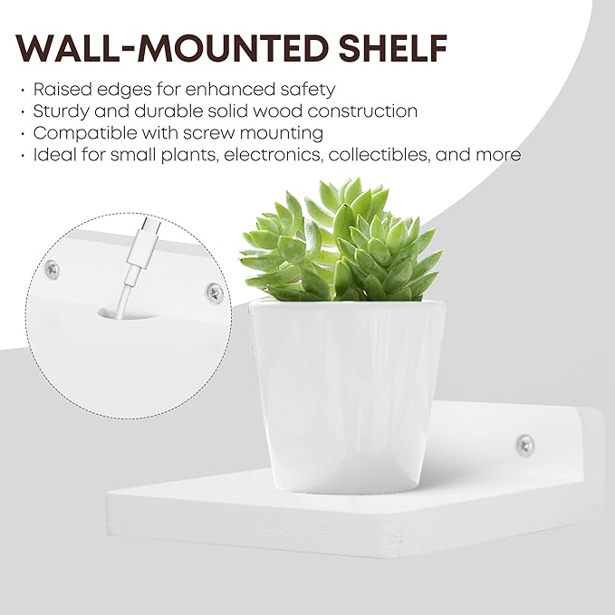 Small Floating Shelf for Wall,5 Inch Wooden Wall Shelf Set of 2,Mini Speaker, Baby Monitor,Cameras，Figurines Display Stand, for Bedroom, Gaming Room, Living Room, Bathroom, Office(White)