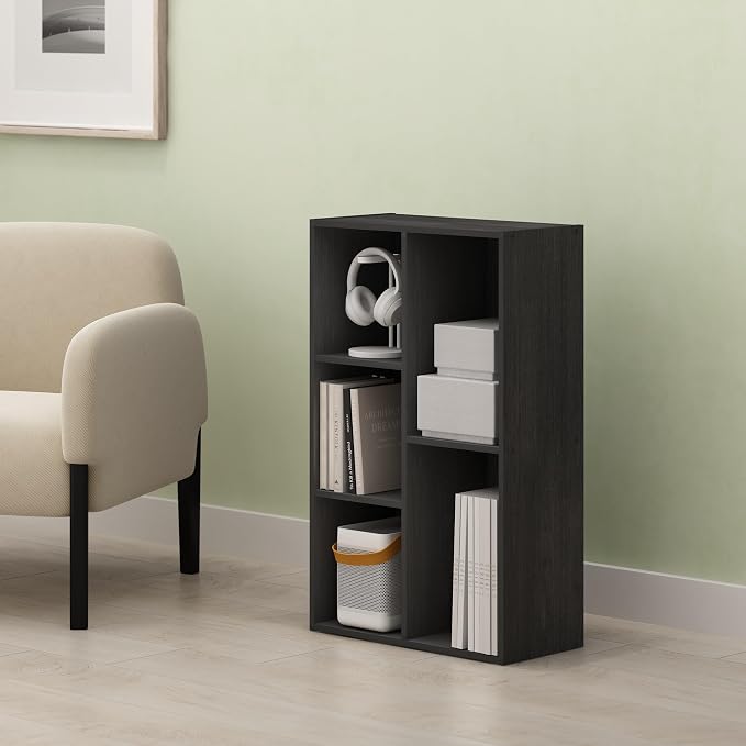 Hagen 5 Cube Organizer Bookcase, Bookshelf, Cube Storage, Toolless Assembly, for Living Room, Home Office, Black Oak