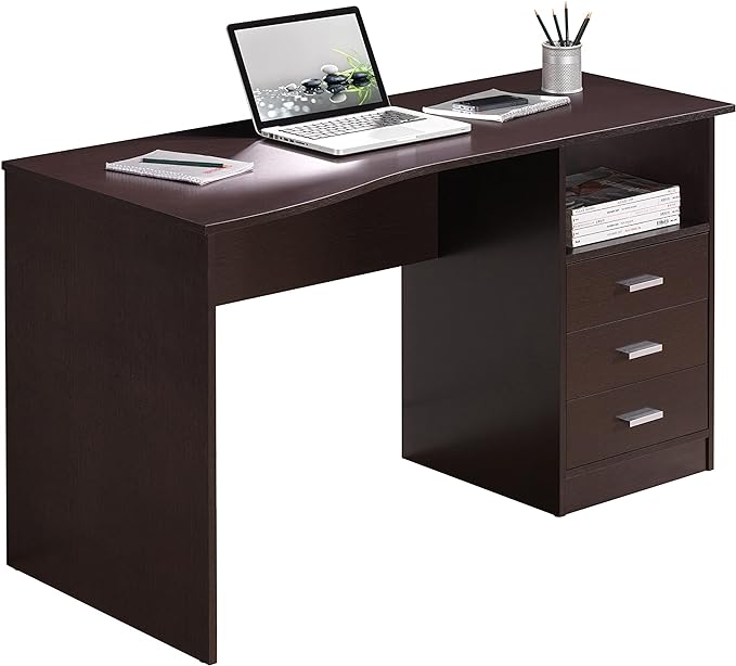 Techni Mobili 51" W Classic Computer Desk with Drawers, 3-Drawer Home Office Desk with Storage (Brown)