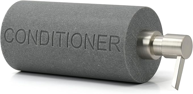 Resin Neutral Gray Sandstone Conditioner Engraved Bottle Refillable Pump Dispenser, Durable Waterproof Resin Construction for Bath, Shower - Gray Sandstone Satin Nickel Pump