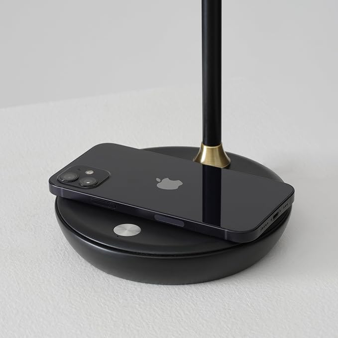 Brightech Ezra Office Desk Lamp – Wireless Charging Pad and Temperature Changing Light Options – Living Room Table Lamp for Mid-Century, Art Deco, Contemporary Décor - Black