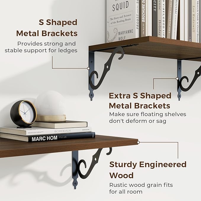 RICHFOCUS 12 Inch Deep Floating Shelves for Wall, 31.5" W x 12" D Wood Wall Shelves Set of 2, Wide Floating Shelves for Living Room, Bedroom, Kitchen, Bathroom and Decor Storage, Walnut