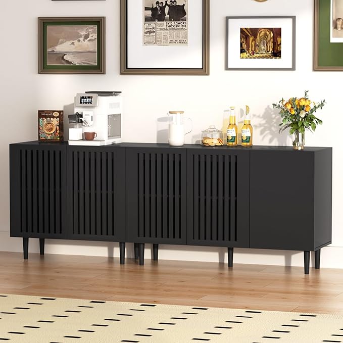 CHUWELL Modern TV Stand, 78.7" Storage Cabinet with 5 DIY Doors and Adjustable Shelf, Sideboard Coffee Bar Cabinet with Solid Wood Feet for Kitchen,Dining Room,Living Room,Black