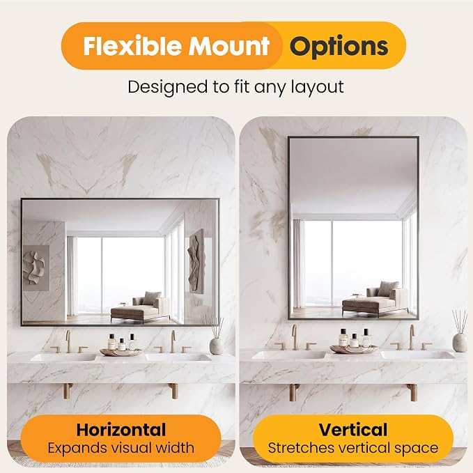 Sweetcrispy Bathroom Mirror for Over Sink, 30" x 48" Rectangle Wall Mount Mirrors with Metal Frame, Modern Vanity Mirror with Tempered Glass, for Home Decor, Anti-Rust, Black