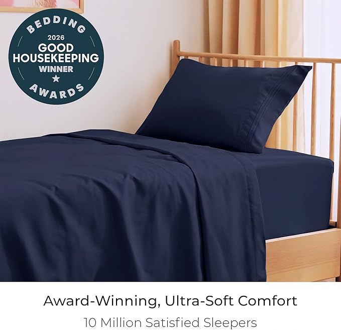 Mellanni Twin XL Sheets Set - 3 PC Iconic Collection Bedding - Hotel Luxury, Extra Soft, Cooling Bed Sheets - Wrinkle, Fade, Stain Resistant (Twin Extra Long, Navy Blue)
